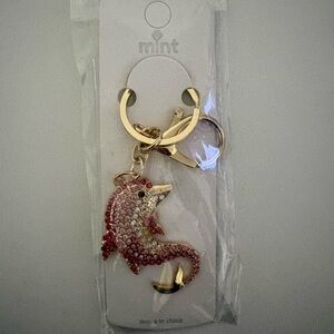 Crystal Dolphin Keychain Bag Charm - Pink & Clear Rhinestones